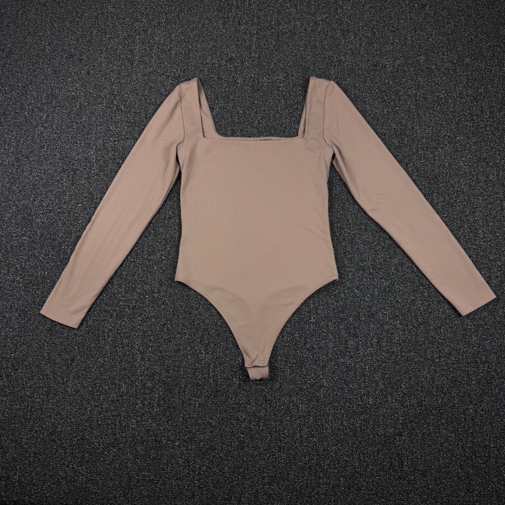 Babaton Contour Squareneck Long Sleeve Bodysuit Women M Taupe Brown